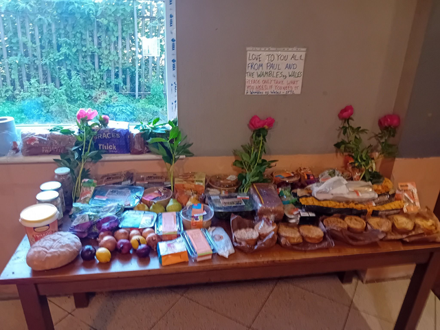 A large community food donation collected by Wambles of Wales